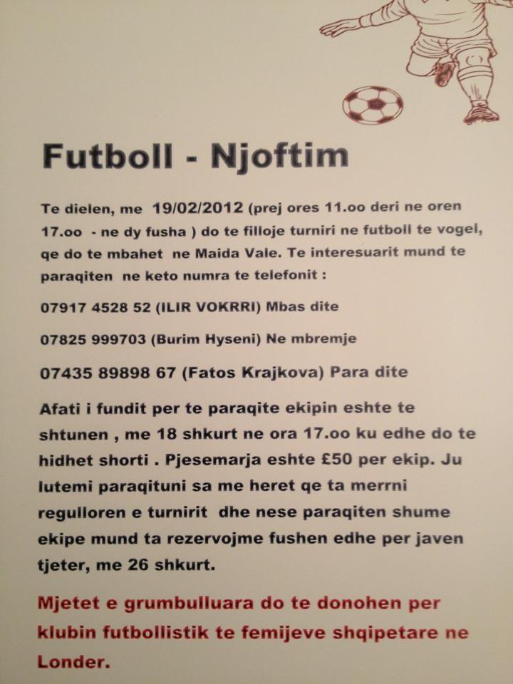 Turnir bamirës i futbollit të vogël në Londër me 19 shkurt 2012