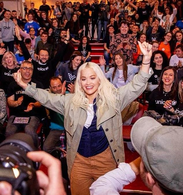 Rita Ora has returned back to Kosovo on a humanitarian mission with Soccer Aid