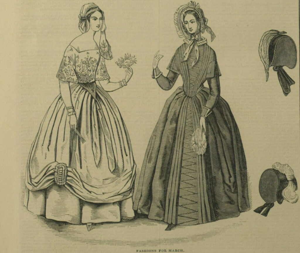 The Albanian corsages. Those open down the front, and laced with black velvet, were in great favour in mid 19th century.